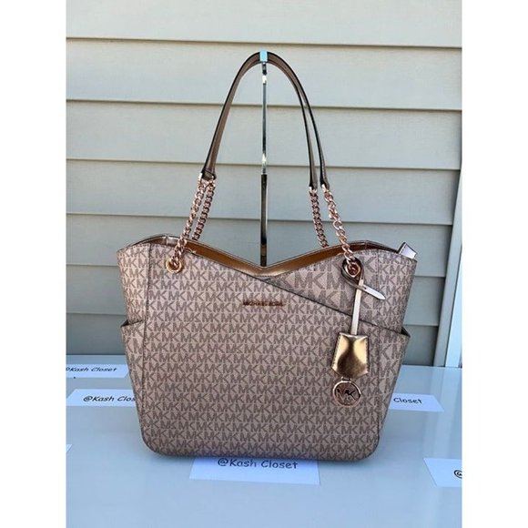 Michael Kors Purse Large Jet set Xchain Shoulder Bag Rose Gold - Picture 1 of 12